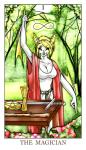 anthro as_above_so_below_pose bat blonde_hair blue_eyes breasts card card_template cleavage clothed clothing container cup destiny_savage female feralise flower fortune_telling fur furniture hair honduran_white_bat infinity_symbol leaf-nosed_bat looking_at_viewer major_arcana mammal melee_weapon microbat occult_symbol pentacle plant robe solo staff sword symbol table tarot tarot_card the_magician_(tarot) tree wand weapon white_body white_fur yangochiropteran