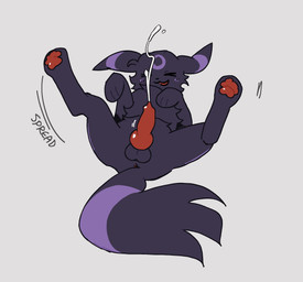 4_toes >_< animal_genitalia animal_penis anus balls black_body black_fur blush blush_lines bodily_fluids canine_genitalia canine_penis cheek_tuft chest_tuft cum cumshot digitigrade ejaculation eyes_closed facial_tuft feet feral fur genital_fluids genitals glistening glistening_genitalia glistening_penis knot knotted_penis lying male male_feral motion_onomatopoeia motion_outline on_back onomatopoeia open_mouth paw_pose pawpads penis pose raised_leg red_pawpads red_penis solo sound_effects spread_legs spreading text toes tuft farochish nintendo pokemon eeveelution generation_2_pokemon pokemon_(species) umbreon hi_res
