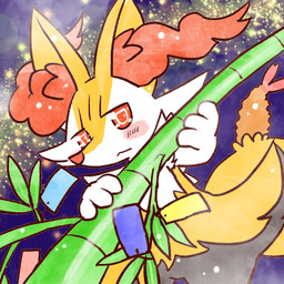 ambiguous_anthro ambiguous_gender anthro bamboo biped blush featureless_crotch food front_view looking_at_viewer night object_in_tail outside shrimp_(food) snout solo standing star tail annyui0611 nintendo pokemon tanabata braixen canid generation_6_pokemon mammal pokemon_(species) 1:1 2022 digital_drawing_(artwork) digital_media_(artwork) hi_res japanese_description portrait three-quarter_portrait translated_description
