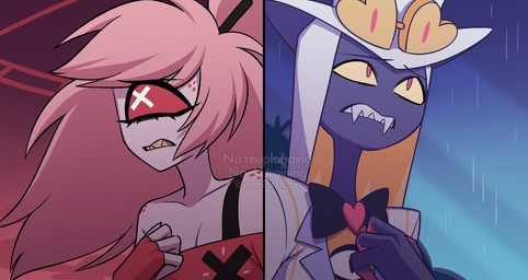 1_eye anthro clothed clothing do_not_distribute duo eyelashes fangs female freckled_face freckled_shoulders freckles long_eyelashes male sharp_teeth teeth enaic31 hazbin_hotel hellaverse cherri_bomb_(hazbin_hotel) sir_pentious'_hat sir_pentious_(hazbin_hotel) angel cyclops demon demon_humanoid humanoid reptile scalie snake hi_res redraw