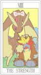 ambiguous_gender anthro card card_template duo feral fortune_telling major_arcana open_mouth red_eyes red_sclera ribbons roman_numeral strength_(tarot) tarot tarot_card text miji nintendo pokemon entei generation_2_pokemon generation_4_pokemon lagomorph legendary_pokemon lopunny mammal pokemon_(species) english_text