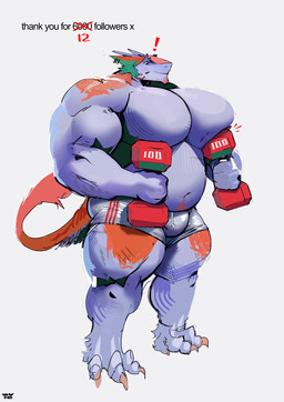 3_toes anthro big_muscles big_pecs blush body_hair bottomwear claws clothing ear_piercing exercise facial_hair feet flustered goatee happy_trail male musclegut muscular muscular_arms muscular_legs muscular_male navel pecs piercing shorts solo tail toe_claws toes weightlifting workout aviesergal avie sergal hi_res