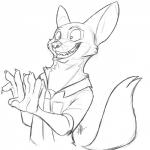 1:1 anthro black_and_white canid canine cheek_tuft clothed clothing disney facial_tuft fox grin hi_res male mammal monochrome necktie nick_wilde red_fox secoh2000 shirt simple_background sketch smile solo teeth topwear true_fox tuft white_background zootopia