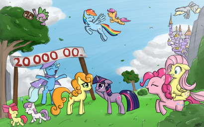 accessory anthro banner banner_fail blonde_hair blue_body blue_fur blue_hair bow_(feature) bow_accessory bow_ribbon canterlot cape clothing cloud cutie_mark detailed_background eyewear feathered_wings feathers female feral flying fur gesture glasses green_eyes green_spikes grey_body group hair hair_accessory hair_bow hair_ribbon hand_gesture horn leaf long_hair male multicolored_hair orange_hair pink_body pink_fur pink_hair plant pointing pony_back_rides purple_body purple_eyes purple_hair purple_scales quadruped rainbow_hair red_hair ribbons scales short_hair tail the_great_and_powerful toony tree two_tone_hair white_body white_hair wind wings wood yellow_body yellow_feathers young young_anthro young_feral speccysy equestria_daily friendship_is_magic hasbro my_little_pony mythology apple_bloom_(mlp) carrot_top_(mlp) cutie_mark_crusaders_(mlp) derpy_hooves_(mlp) fluttershy_(mlp) pinkie_pie_(mlp) rainbow_dash_(mlp) scootaloo_(mlp) spike_(mlp) sweetie_belle_(mlp) trixie_(mlp) twilight_sparkle_(mlp) dragon earth_pony equid equine horse mammal mythological_creature mythological_equine mythological_scalie pegasus pony scalie unicorn hi_res