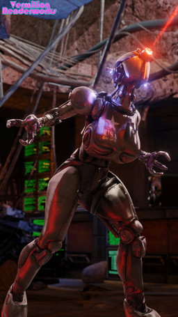 attack big_breasts breasts detailed_background female laser machine solo standing vermilionrenderworks blender_cycles fallout microsoft assaultron_(fallout) humanoid robot 3d_(artwork) 9:16 blender_(artwork) digital_media_(artwork) hi_res