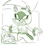 2023 afrosoricid anthro bottomwear bracelet breasts canid canine clothed clothing colored_line_art duo ear_piercing ears_down ears_up eyelashes female fennec_fox fox gloves green_and_white green_monochrome hair handwear idw_publishing jewelry kitsunami_the_fennec long_ears male mammal monochrome ninoeros nipples open_mouth open_smile pants partially_clothed piercing pivoted_ears ponytail sega sharp_teeth simple_background smile sonic_the_hedgehog_(comics) sonic_the_hedgehog_(idw) sonic_the_hedgehog_(series) spread_legs spreading surge_the_tenrec teeth teeth_showing tenrec tied_hair topless true_fox white_background wide_eyed
