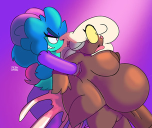 abdominal_bulge anthro big_breasts big_penis black_eyes blue_body blue_fur blue_hair bodily_fluids bovid_horn breasts brown_body brown_nipples bulge cum cum_inflation cum_inside cum_overflow devious_grin duo ejaculation female fur genital_fluids genitals gynomorph hair horn huge_penis huge_thighs inflation intersex intersex/intersex nipples nude_anthro nude_intersex penis penis_awe pinata pink_eyes sex standing standing_sex surprised thick_thighs tongue tongue_out vein veiny_penis white_hair wide_hips yellow_sclera unfortu-nate fia_(gazaster) animate_inanimate bovid living_pinata mammal 2025 digital_media_(artwork) hi_res