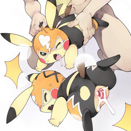 anthro bestiality bodily_fluids clothing cosplay_pikachu_(costume) cum cum_drip cum_from_vagina cum_in_vagina cum_inside dipstick_ears dripping drooling duo ear_markings fangs female female_penetrated feral feral_penetrated fleshlight_position genital_fluids genitals heart_symbol human_on_anthro human_on_feral human_penetrating human_penetrating_feral interspecies larger_male lucha_libre_mask male male/female male_penetrating mask multicolored_ears muscular muscular_male one_eye_closed open_mouth penetration pokephilia saliva sex simple_background size_difference smaller_female smaller_penetrated sports_mask sportswear steamy_breath sweat tears teeth vulva white_background wrestling_mask wrestling_outfit yellow_body youjomodoki nintendo pokemon cosplay_pikachu_(character) pikachu_libre generation_1_pokemon human mammal pikachu pokemon_(species) 1:1 absurd_res hi_res