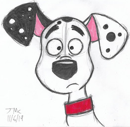 black_ears black_nose black_spots collar feral fur heterochromatic_ears male pink_inner_ear red_collar solo spots star toony white_body white_fur white_spots jamesthedalmatian 101_dalmatian_street 101_dalmatians disney dylan_(101_dalmatians) canid canine canis dalmatian domestic_dog mammal 2019 hi_res traditional_media_(artwork)