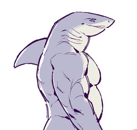 anthro blue_body blue_sclera closed_smile countershade_arms countershade_face countershade_neck countershade_torso countershading dorsal_fin eyebrows fin gills looking_aside looking_down male mouth_closed multicolored_body neck_gills nude nude_anthro nude_male pupils side_view simple_background smile smirk snout solo tan_body tan_countershading teeth two_tone_body white_background white_pupils kingarthur_i aquatic fish shark 2024 digital_drawing_(artwork) digital_media_(artwork) half-length_portrait portrait