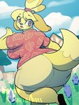 anthro big_breasts big_butt bottomwear breasts butt clothing female fur huge_butt looking_back monotone_bottomwear monotone_clothing monotone_skirt skirt tail yellow_body yellow_fur neosavias animal_crossing nintendo isabelle_(animal_crossing) canid canine canis domestic_dog mammal shih_tzu toy_dog 3:4 colored digital_media_(artwork) hi_res