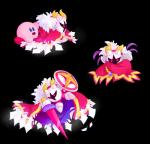 ambiguous_gender armor blue_eyes boots cape clothing duo footwear horn jewelry mask melee_weapon necklace pauldron red_eyes shield shoes solo sword wavy_horn weapon r1nrina kirby_(series) nintendo galacta_knight kirby waddling_head lance_(disambiguation) alpha_channel hi_res multiple_scenes