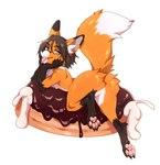 4_toes anthro blue_eyes butt candy chocolate claws dessert doughnut eyebrow_through_hair eyebrows feet food fur gloves_(marking) hair inner_ear_fluff leg_markings looking_at_viewer looking_back looking_back_at_viewer male markings nude orange_body orange_fur pastry pawpads paws pink_pawpads simple_background socks_(marking) solo toe_claws toes tongue tongue_out translucent translucent_hair tuft white_background white_body white_fur viskasunya erwin_wolz canid canine canis fox mammal 2020 digital_media_(artwork) hi_res