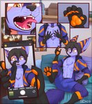 2022 abs after_transformation anthro athletic athletic_anthro athletic_male black_body black_fur black_hair black_nose blue_body blue_fur blush bulge canid canine cellphone chest_tuft claws clothed clothing comic countershading cropped_hoodie detailed detailed_bulge detailed_fur digital_media_(artwork) ear_expansion ear_transformation electronics erection erection_under_clothing expansion fangs fennec_fox first_person_view fox fur fur_growth fur_markings genital_outline gloves_(marking) growth hair hand_on_chest hand_on_snout happy hi_res human human_to_anthro leg_markings looking_at_hand looking_at_self looking_at_viewer male mammal markings mid_transformation nipples open_mouth orange_body orange_eyes orange_fur orange_nipples orange_pawpads pawpads pecs penis_outline phone raised_leg selfie shaded sharp_teeth shocked short_hair sidnithefox sitting smile snout snout_grab socks_(marking) solo species_transformation stack_(character) surprise surprised_expression swimming_trunks swimwear teeth tongue topwear transformation transformation_pov true_fox tuft underwear whiskers