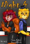 absurd_res animatronic anthro bear big_breasts breasts bulge comic cover discordmelody female five_nights_at_freddy's freckles golden_freddy_(fnaf) hi_res jasmine_ivory machine male mammal nightguard robot rodent sciurid scottgames smile smirk