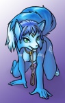 abstract_background all_fours barefoot begging blue_hair breasts canine circlet collar female fox gradient_background green_eyes hair krystal leash leg_markings looking_at_viewer markings nanogrrr nintendo nipples nude raised_tail short_hair solo star_fox video_games walkies
Rating: Questionable
Score: 6
User: nekojita
Date: December 20, 2009