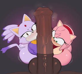 animal_genitalia animal_penis anthro balls big_balls big_butt big_penis blush bodily_fluids bottomless butt clothed clothing equine_genitalia equine_penis faceless_character faceless_male female fur genital_fluids genitals green_eyes group group_sex heart_eyes heart_symbol huge_balls huge_butt huge_penis licking looking_at_viewer male male/female oral penile penis penis_lick pink_body pink_fur precum purple_body purple_fur sex threesome tongue topwear g3mma sega sonic_the_hedgehog_(series) amy_rose blaze_the_cat domestic_cat eulipotyphlan felid feline felis hedgehog mammal hi_res