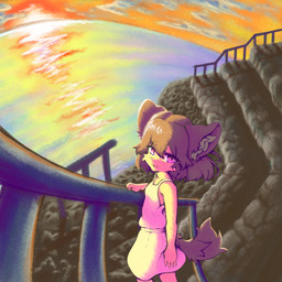 anthro female inner_ear_fluff solo sunset tuft rebeas mammal 1:1 absurd_res digital_media_(artwork) hi_res