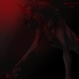 ambiguous_gender brown_body brown_fur cheek_tuft chest_tuft facial_tuft feral fur leg_tuft mouth_closed neck_tuft red_eyes simple_background solo tuft msdeadsoul canid canine mammal 1:1 2017 absurd_res black_and_red dated hi_res monochrome