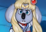 anthro bow_tie clothed clothing crossdressing humor male parody screencap_redraw solo wig anyyuum illumination_entertainment sailor_moon_(series) sailor_moon_redraw_challenge sing_(movie) buster_moon sailor_moon_(character) koala mammal marsupial vombatiform hi_res meme