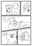 aariel_(wolfyalex96) aircraft airplane anthro axel_(wolfyalex96) ball bathroom beach beach_ball building canid canine car clothed clothing comic dialogue digital_media_(artwork) duo exclamation_point fangs footprint hi_res hitting hotel inflatable male male/male mammal medibang_paint_(artwork) monochrome navel outside page_number public_restroom sand seaside simple_background smile spanish_text speech_bubble swimming_trunks swimwear teeth text topless topless_male translated vehicle walking water wolfyalex96