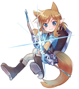 5_fingers alternate_species blonde_hair blush boots bow_(weapon) clothing ear_piercing ear_ring fingerless_gloves fingers footwear fur gloves hair handwear humanoid_pointy_ears light_body light_skin male piercing pointy_ears ranged_weapon ring_piercing sheikah_slate shoes simple_background smile solo tablet_computer weapon white_background xox_xxxxxx breath_of_the_wild nintendo the_legend_of_zelda link animal_humanoid canid canid_humanoid canine canine_humanoid humanoid mammal mammal_humanoid hi_res