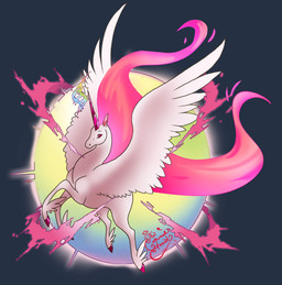 ambiguous_gender blue_background feathered_wings feathers feral flying fur horn looking_at_viewer mane pink_eyes pink_horn pink_inner_ear pink_mane pink_tail simple_background solo spread_wings tail text white_body white_feathers white_fur white_wings wings thecrownedheart fakemon nintendo pokemon equid generation_1_pokemon mammal mega_evolution pokemon_(species) rapidash 2015 absurd_res english_text hi_res signature