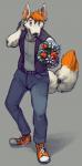 anthro black_nose clothed clothing ear_piercing facial_piercing fur hair lip_piercing male nose_piercing orange_body orange_fur orange_hair piercing solo white_body white_fur boulevard arthur_bradley canid canine fox mammal