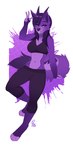 anthro biped bottomwear clothing female front_view fur hair horn looking_at_viewer navel pants purple_background purple_body purple_bottomwear purple_clothing purple_fur purple_hair purple_horn purple_nose purple_pants simple_background smile smiling_at_viewer solo white_background wolflady kristal_carol canid canine canis demon mammal wolf digital_media_(artwork) full-length_portrait portrait signature