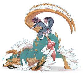 anal anal_penetration animal_genitalia animal_penis anthro anthro_on_feral anthro_penetrating anthro_penetrating_feral anthro_penetrating_male anus ass_up balls bestiality big_penis biped black_body black_fur butt canine_genitalia canine_penis claws digitigrade duo erection feral feral_penetrated from_behind_position fur genital_slit genitals grey_body grey_fur heart_symbol horn humanoid_genitalia humanoid_penis knot larger_feral larger_male larger_penetrated larger_sub male male/male male_on_feral male_penetrated male_penetrating male_penetrating_feral male_penetrating_male markings multicolored_body multicolored_fur neck_tuft nude_anthro nude_male penetration penile penile_penetration penis penis_in_ass perching_position quadruped red_penis sex simple_background size_difference smaller_anthro smaller_male spots spotted_body spotted_fur submissive teal_body toe_claws tongue tongue_out tuft white_background white_body white_fur little_fire capcom monster_hunter rhux_(luke_reinhard) border_collie canid canine canis collie domestic_dog fanged_wyvern herding_dog mammal pastoral_dog sheepdog zinogre 2026 digital_media_(artwork)