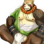 anthro asian_clothing balls belly big_balls blush brown_body brown_fur bulge clothed clothing east_asian_clothing eye_scar facial_scar fundoshi fur genitals japanese_clothing male moobs nipples overweight overweight_anthro overweight_male scar simple_background solo underwear wardrobe_malfunction white_background white6000 lifewonders tokyo_afterschool_summoners gyobu_(tas) canid canine mammal raccoon_dog tanuki 2018 absurd_res hi_res