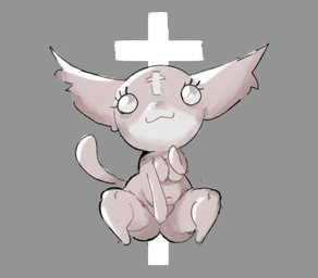 anthro big_butt bottom_heavy breasts butt butt_from_the_front cat_smile covering covering_crotch eyelashes facial_markings featureless_feet featureless_hands feet female forehead_markings fur grey_background head_markings markings navel pink_body pink_fur shortstack simple_background solo thick_thighs white_body white_eyes white_fur wide_hips estebon89 mewgenics marshmallow_(mewgenics) domestic_cat felid feline felis mammal