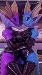 anthro asymmetrical_breast_frottage big_breasts breast_squish breasts breasts_frottage duo female frill_(anatomy) glistening glistening_body latex squish tzug-12345_(artist) nintendo pokemon eeveelution generation_1_pokemon pokemon_(species) shiny_pokemon vaporeon 3d_(artwork) blender_(artwork) digital_media_(artwork) hi_res