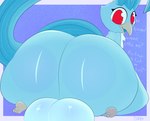 3_toes absurd_res anthro articuno avian balls beak big_balls big_butt bird blue_body body_hair butt chest_hair del-bing_(plushtrapboyuwu) dialogue eyelashes feet femboy generation_1_pokemon genitals hi_res kneeling legendary_pokemon long_tail looking_at_viewer looking_back male massive_thighs nintendo nude open_mouth plushtrapboyuwu pokemon pokemon_(species) pokemorph presenting presenting_balls presenting_hindquarters red_eyes simple_background smile solo tail teapot_(body_type) text thick_thighs toes wide_hips