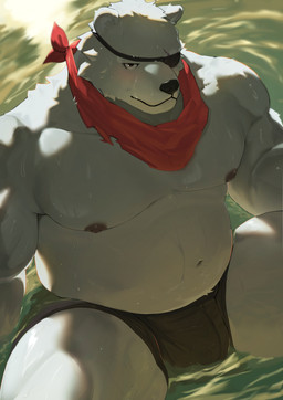 anthro areola barazoku belly biceps big_bulge big_muscles bulge clothed clothing eye_patch eyewear fur huge_muscles kemono kerchief male musclegut muscular muscular_anthro muscular_male navel neckerchief neckwear nipples partially_submerged pecs scar sitting solo thick_arms thick_thighs topless topless_anthro topless_male tuft underwear water wet wet_body wet_fur o3o_luri epic_games fortnite polar_patroller bear mammal polar_bear ursine 2025 absurd_res hi_res