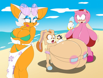 accessory anthro areola beach big_breasts bikini blush bodily_fluids bottomwear bra bracelet breasts cleavage clothed clothing crossed_arms dessert drooling eyeshadow eyewear eyewear_on_head female food footwear fur glare gloves group hair_accessory hairband handwear huge_breasts hyper hyper_breasts ice_cream jealous jewelry lipstick loli long_ears makeup micro_bikini open_mouth oppai_loli pink_body popsicle saliva sea shoes skirt sunglasses sunglasses_on_head swimwear tan_body thong tongue tongue_out trio two-piece_swimsuit underwear water white_body white_fur young young_female kennmatsuru sega sonic_the_hedgehog_(series) amy_rose cream_the_rabbit rouge_the_bat bat eulipotyphlan hedgehog lagomorph leporid mammal rabbit 2026 absurd_res hi_res