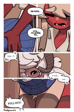 bottomwear clothing cum_between_thighs dialogue duo female femboy horn humanoid_on_humanoid humanoid_penetrated humanoid_penetrating humanoid_penetrating_humanoid legwear looking_pleasured male male/female obscured_eyes office office_sex outercourse penetration profanity red_body sex skirt text thigh_highs thigh_sex theelgenerate eline_(theelgenerate) levi_(theelgenerate) animal_humanoid bovid bovid_humanoid caprine caprine_humanoid humanoid imp mammal mammal_humanoid sheep_humanoid 2025 2:3 comic english_text hi_res nonbinary_(lore)