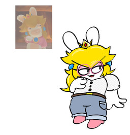 3_fingers anthro black_eyes blonde_hair blue_ear_piercing bottomwear clothed clothed_anthro clothing crown ear_piercing eyelashes eyeshadow eyewear female female_anthro fingers footwear fully_clothed fully_clothed_anthro gem glasses grey_bottomwear grey_clothing grey_pants hair half-closed_eyes hand_on_own_chest headgear high_heels light long_ears long_hair makeup narrowed_eyes noseless open_mouth open_smile pants piercing pink_clothing pink_eyeshadow pink_eyewear pink_footwear pink_glasses pink_high_heels pink_shirt pink_topwear pockets pose pupils red_mouth round_glasses ruby_(gem) sapphire_(gem) screencap shirt shoes simple_background slit_pupils smile solo topwear white_background white_clothing white_pupils white_shirt white_topwear gboogie32 mario_bros mario_plus_rabbids_kingdom_battle nintendo raving_rabbids rayman_(series) ubisoft rabbid_peach lagomorph mammal rabbid 2025 colored crossover digital_drawing_(artwork) digital_media_(artwork) english_description lighting reference_image