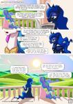 2017 comic day dialogue digital_media_(artwork) duo english_text equid equine feathered_wings feathers female feral friendship_is_magic hair hasbro hi_res horn mammal multicolored_hair my_little_pony mysticalpha mythological_creature mythological_equine mythology outside princess_celestia_(mlp) princess_luna_(mlp) sibling_(lore) sister_(lore) sisters_(lore) sitting text url winged_unicorn wings
