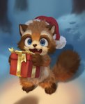 :d ambiguous_gender anthro barefoot blue_eyes brown_body brown_ears brown_fur brown_nose brown_tail christmas_clothing christmas_headwear clothing fangs featureless_crotch feet fluffy fluffy_tail forest fur gift happy hat hat_only headgear headgear_only headwear headwear_only holding_gift holding_object holding_present holidays light looking_up mostly_nude multicolored_body multicolored_ears multicolored_fur multicolored_tail night nude o_o open_mouth orange_body orange_fur orange_tail orange_tongue outside plant raised_arms santa_hat shadow sharp_teeth shrub smile snow solo standing tail tan_body tan_fur teeth text tongue tree whiskers white_body white_ears white_fur wide_eyed silverfox5213 christmas canid canine mammal raccoon_dog tanuki 2023 detailed url watermark