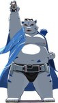 anthro asian_clothing belly big_belly blue_body clothing east_asian_clothing electronics humanoid_hands japanese_clothing kemono male mawashi moobs navel nipples overweight overweight_male phone simple_background solo white_background white_body 9dtq0 felid mammal pantherine tiger 2024 absurd_res hi_res