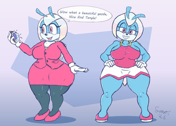 antennae_(anatomy) beachwear big_breasts bottomwear breasts clothing curvy_figure female footwear geode gloves handwear high_heels holding_object iridescent_shell leggings legwear office_clothing pink_eyes rock shoes shortstack skirt smug speech_bubble swimwear text thick_thighs wide_hips sonomatic idw_publishing sega sonic_the_hedgehog_(comics) sonic_the_hedgehog_(idw) sonic_the_hedgehog_(series) jewel_the_beetle arthropod insect absurd_res colored_sketch english_text hi_res sketch