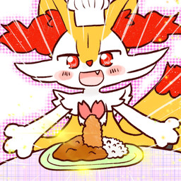 ambiguous_anthro ambiguous_gender anthro biped blush blush_stickers chef_hat clothing curry dipstick_tail focus_lines food front_view hat headgear headwear looking_at_viewer markings open_mouth open_smile rice shrimp_(food) simple_background smile solo standing tail tail_markings annyui0611 nintendo pokemon braixen canid generation_6_pokemon mammal pokemon_(species) 1:1 2022 digital_drawing_(artwork) digital_media_(artwork) hi_res japanese_description translated_description