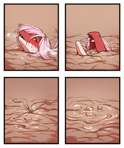 accessory anthro asphyxiation blush clothing drowning female fully_submerged hair headband mud open_mouth outside peril quicksand quicksand_in_mouth sinking solo stuck teeth topwear hyakkinkunu rayce_(taicon) dinosaur dromaeosaurid prehistoric_species reptile saurischian scalie theropod comic digital_media_(artwork) hi_res