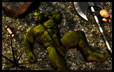 5_toes abs axe balls biceps big_muscles big_penis bodily_fluids body_hair chest_hair erection facial_piercing fangs feet foreskin front_view genital_fluids genitals green_body green_skin hairy hand_behind_head horn humanoid_feet humanoid_genitalia humanoid_penis looking_at_viewer lying male melee_weapon muscular muscular_humanoid muscular_male nipples nose_piercing nose_ring nude on_back on_ground partially_retracted_foreskin pecs penis piercing plantigrade pose precum ring_piercing septum_piercing solo tattoo teeth toes tusks weapon darkviperbara humanoid orc 3d_(artwork) digital_media_(artwork)