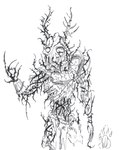 anthro armor biped bone bracers clothing male plant simple_background skull solo standing thorns torn_clothing vines white_background wolfdawg deer mammal undead zombie 2017 hi_res monochrome sketch traditional_media_(artwork)