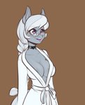 anthro areola bathrobe braided_hair braided_ponytail breasts choker cleavage clothed clothing collar eyewear female glasses hair heart_eyes heart_symbol jewelry necklace ponytail pupils purple_eyes robe solo symbol-shaped_pupils unusual_pupils scorpdk friendship_is_magic hasbro my_little_pony silver_spoon_(mlp) equid equine horse mammal pony hi_res