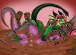 anthro anthro_on_anthro anthrofied areola blush breast_grab breasts butt camel_toe claws clothed clothing dark_tail dirty duo female female/female green_body green_tail hair hand_on_breast horn mud mud_wrestling multicolored_body multicolored_scales nipples open_mouth scales spread_legs spreading tail teeth toe_claws tongue topless two_tone_body two_tone_scales wrestling darkshadow777 mythology nintendo pokemon luscille_(himynameisnobody) salazbok arbok dragon generation_1_pokemon generation_7_pokemon hybrid mythological_creature mythological_scalie pokemon_(species) salazzle scalie 2020