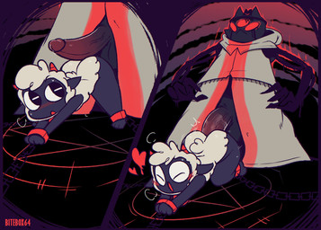 3_eyes ambiguous_gender ambiguous_penetrated ambiguous_penetration anal ass_up balls bound chain chained erection genitals glans heart_symbol male male/ambiguous male_penetrating male_penetrating_ambiguous multi_eye occult_symbol penetration penis pentagram sex symbol bitebox64 cult_of_the_lamb massive_monster_(studio) lamb_(cult_of_the_lamb) narinder bovid caprine mammal sheep 2025 absurd_res hi_res nonbinary_(lore)