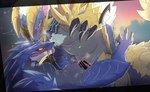 blue_body blush bodily_fluids claws duo erection female feral fur genital_fluids genitals horn male male/female male_penetrating nude penetration penile penis scales sex teeth tongue dragonlove capcom monster_hunter fanged_wyvern lunagaron scalie zinogre absurd_res censored hi_res